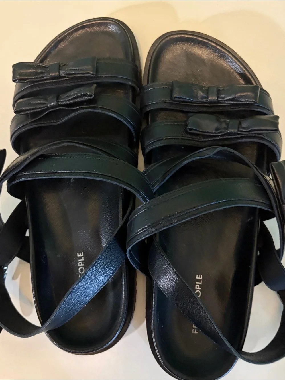 Free People Black Leather Bow-Strap Sandals Sz 9
